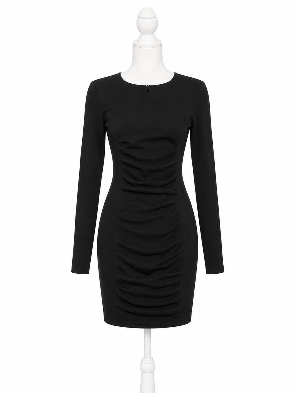 Express Black Long-Sleeve Ruched Bodycon Dress